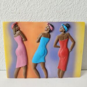 Vintage Wall Resin 3D Tile Art Plaque African American Women Vibrant Colors